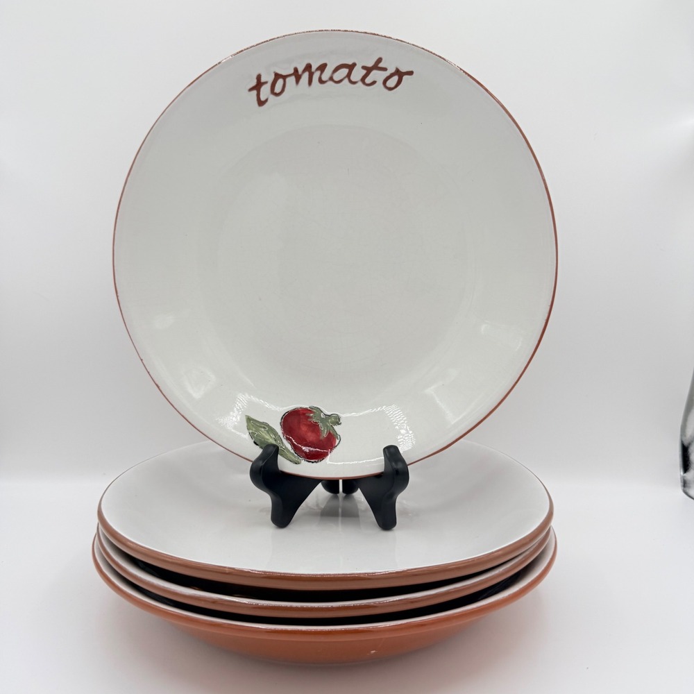 Pottery Barn Cafe Pasta Bowls Set of 4 Tomato Garlic Eggplant Parmesan 10"